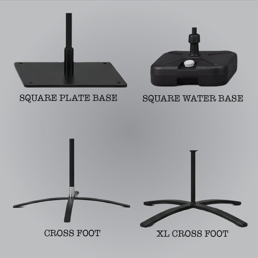 Cross Foot, XL Cross Foot, Square Water Base and Square Plate Base options