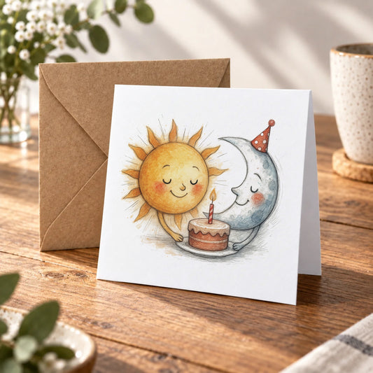 Sun & Moon Greeting Card – Warm Wood