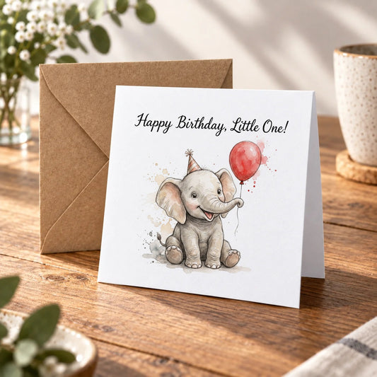 Baby Elephant Greeting Card – Warm Wood