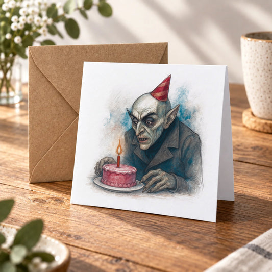 Classic Vampire Greeting Card – Warm Wood