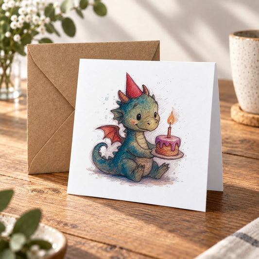 Dragon Cake Greeting Card – Warm Wood