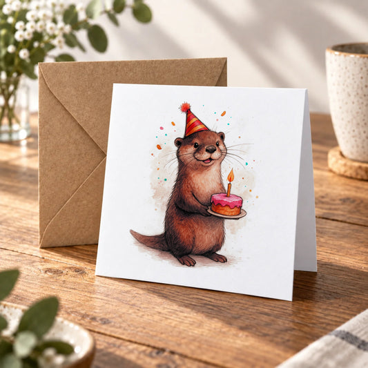 Otter Greeting Card – Warm Wood