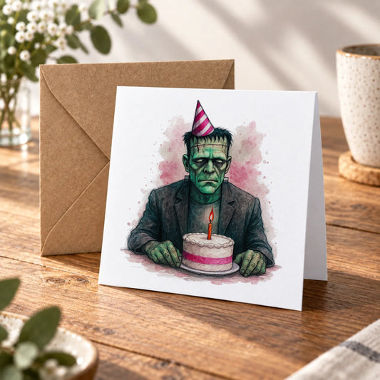 Classic Monster Greeting Card – Warm Wood