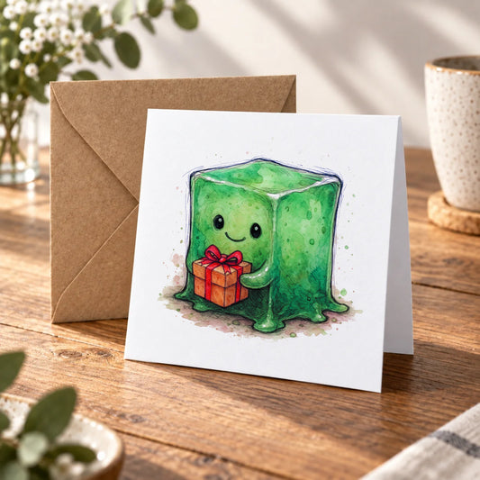 Gelatinous Monster Greeting Card – Warm Wood