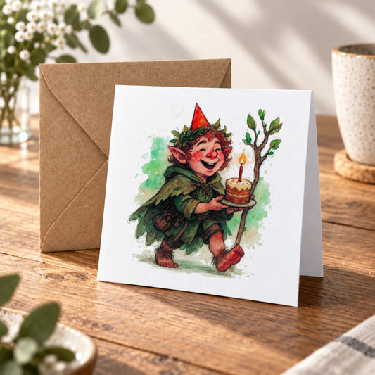 Halfling Greeting Card – Warm Wood