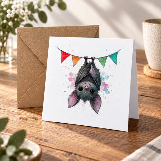 Bat Bunting Greeting Card – Warm Wood