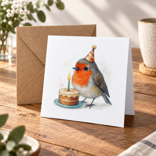 Robin Greeting Card – Warm Wood