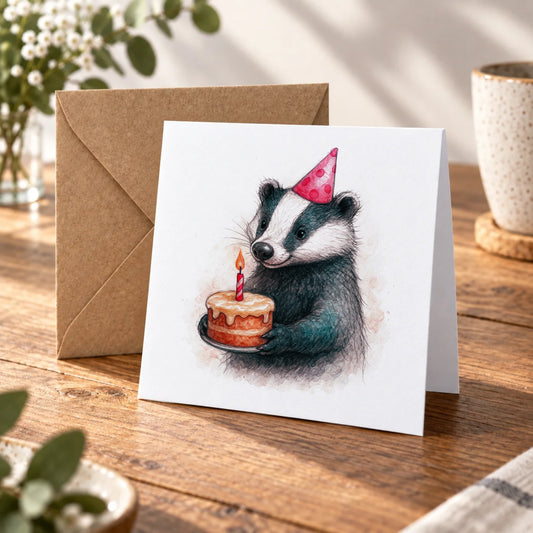 Badger Greeting Card – Warm Wood