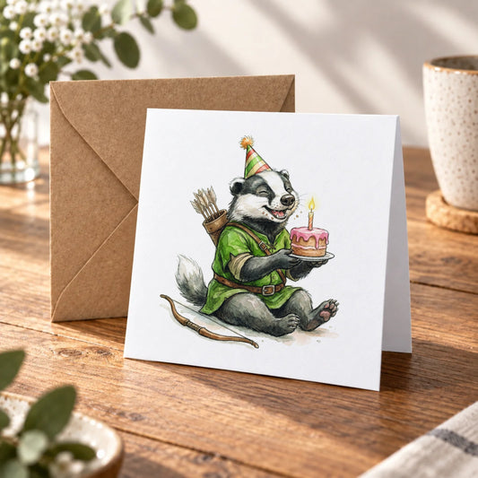 Archer Badger Greeting Card – Warm Wood