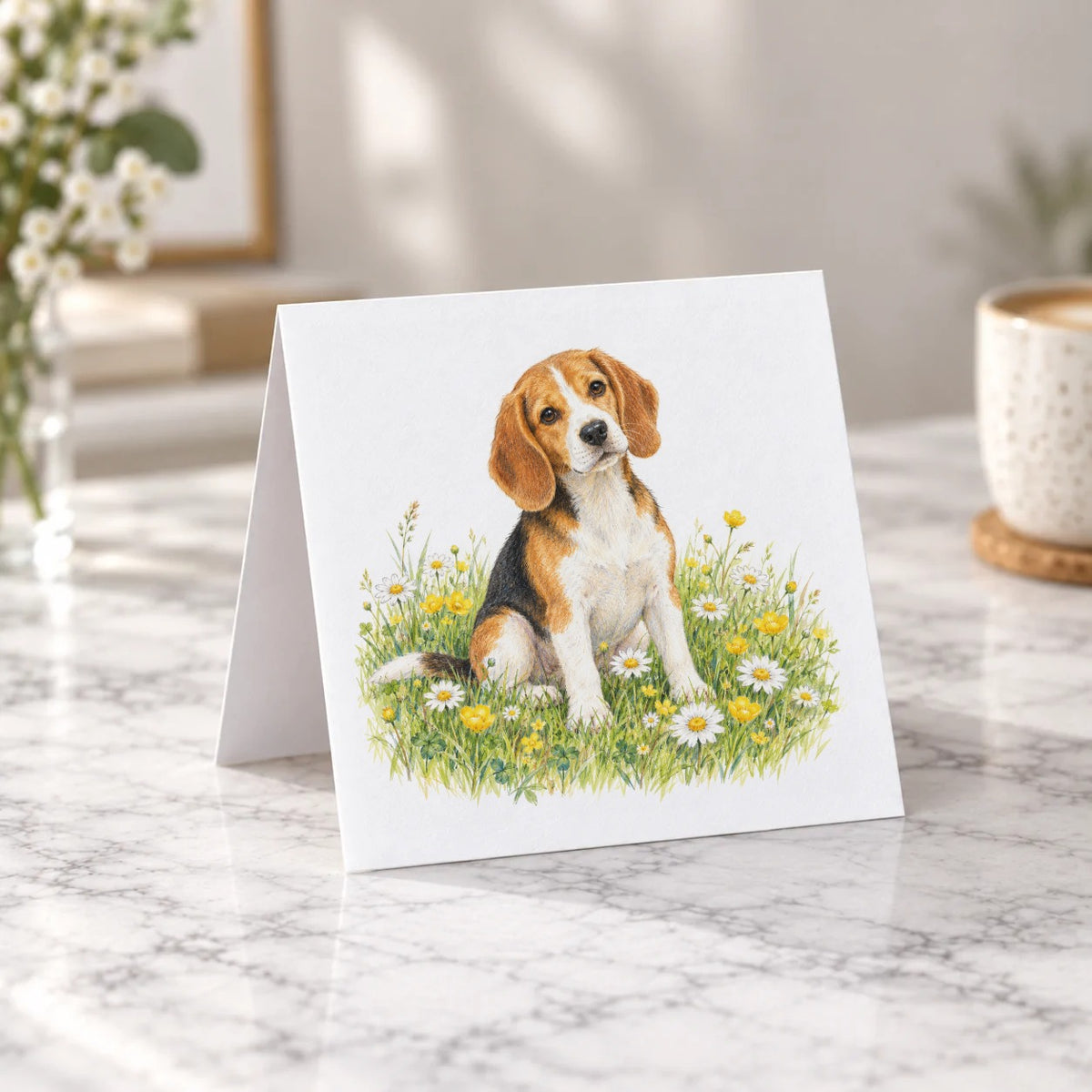 Beagle in a Wildflower Meadow Greeting Card – Tent Fold