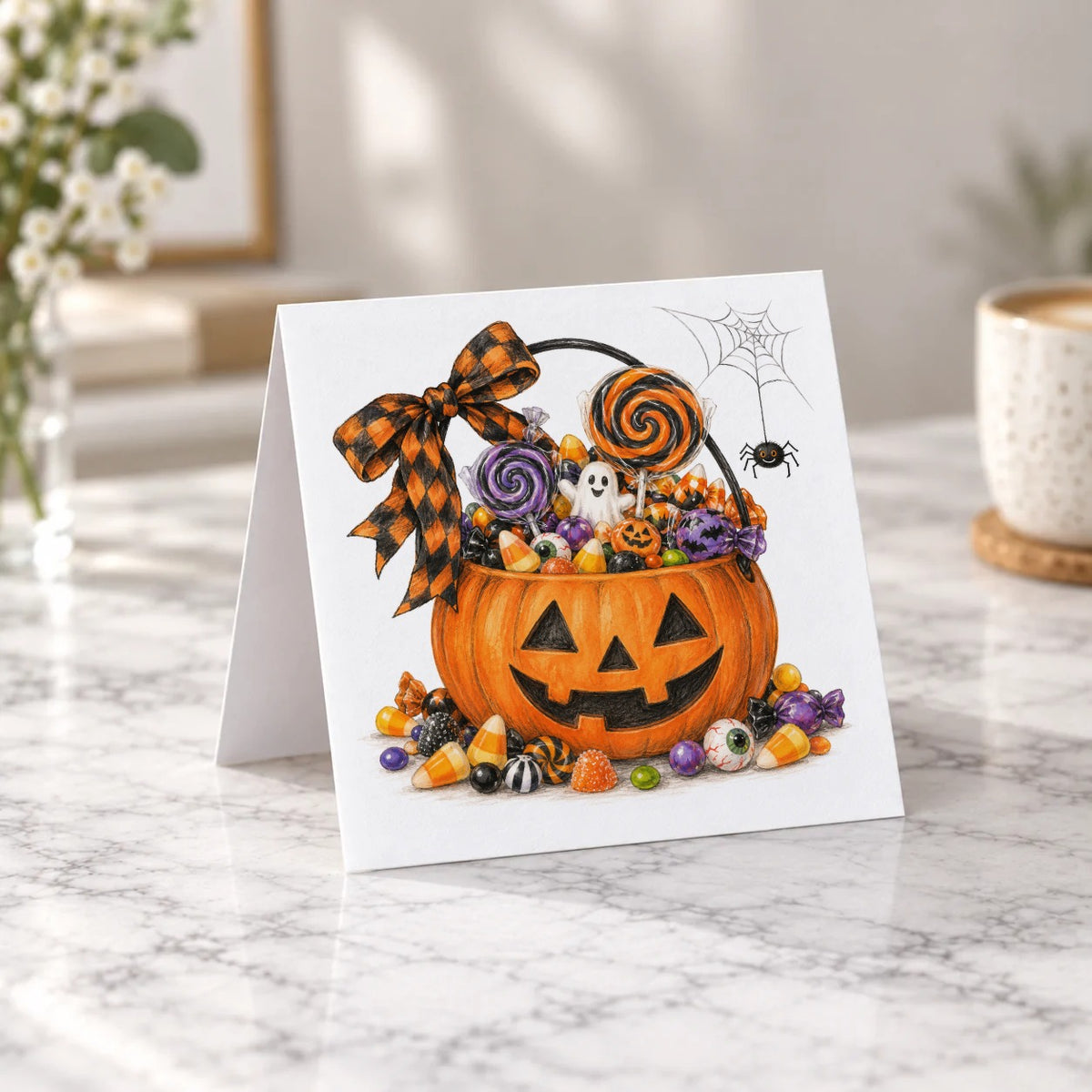 Dark Halloween - Classic Halloween Candy Bucket Greeting Card – Tent Fold
