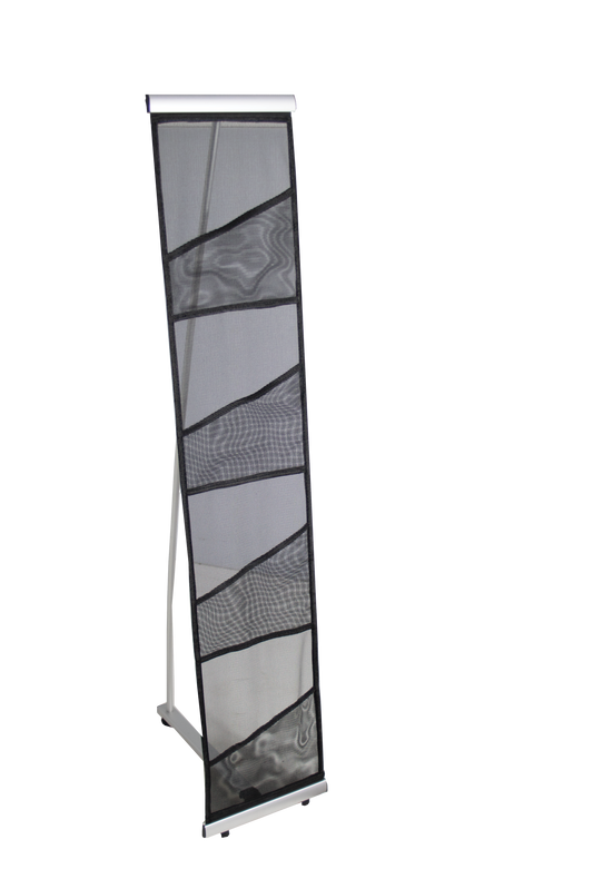 Front view of the A4 fabric literature stand with four A4 brochure holders
