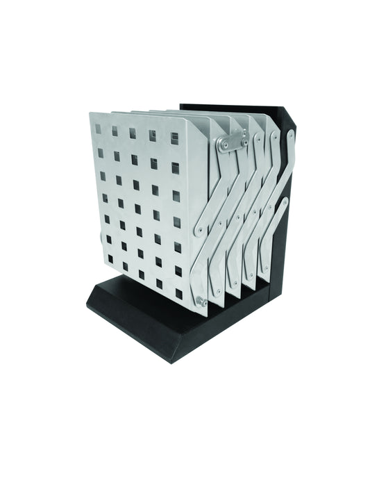Folded A4 steel cantilever literature stand for portable transport