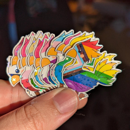 13-Piece Final Fantasy Chocobo Pride Sticker Set – Die Cut Vinyl Stickers with Sparkle Holographic Finish, LGBTQIA+ Flag Colors