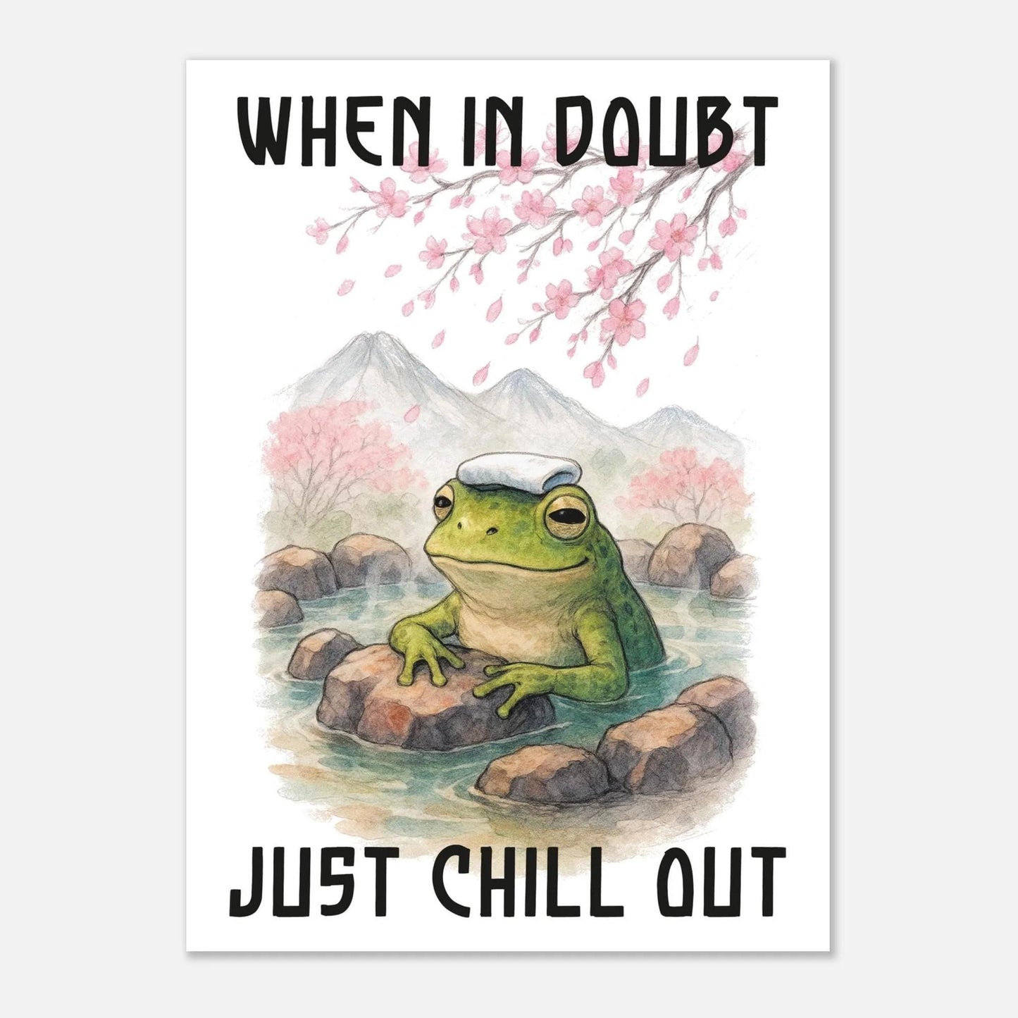 Zen Frog Art Print: Funny Hot Spring Relaxation Decor