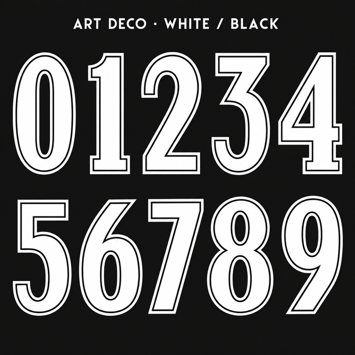 Art Deco number sticker range 0–9 in White / Black