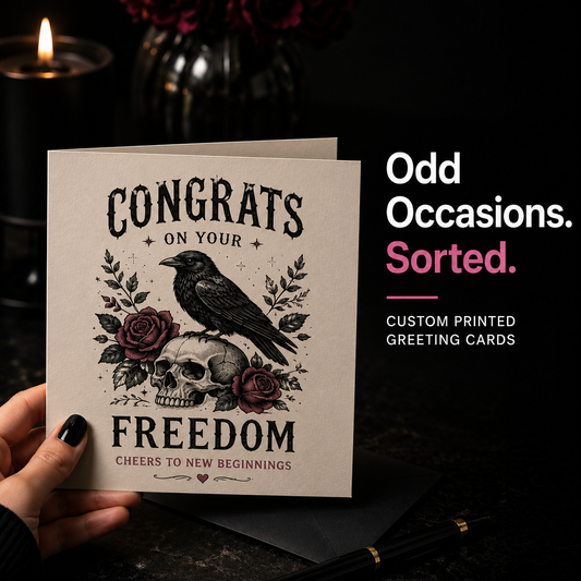 Custom square greeting card printed from customer-supplied artwork, alternative finished example.