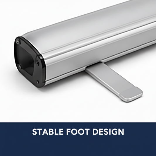 Metallic cylindrical object with a stable foot design on a white background