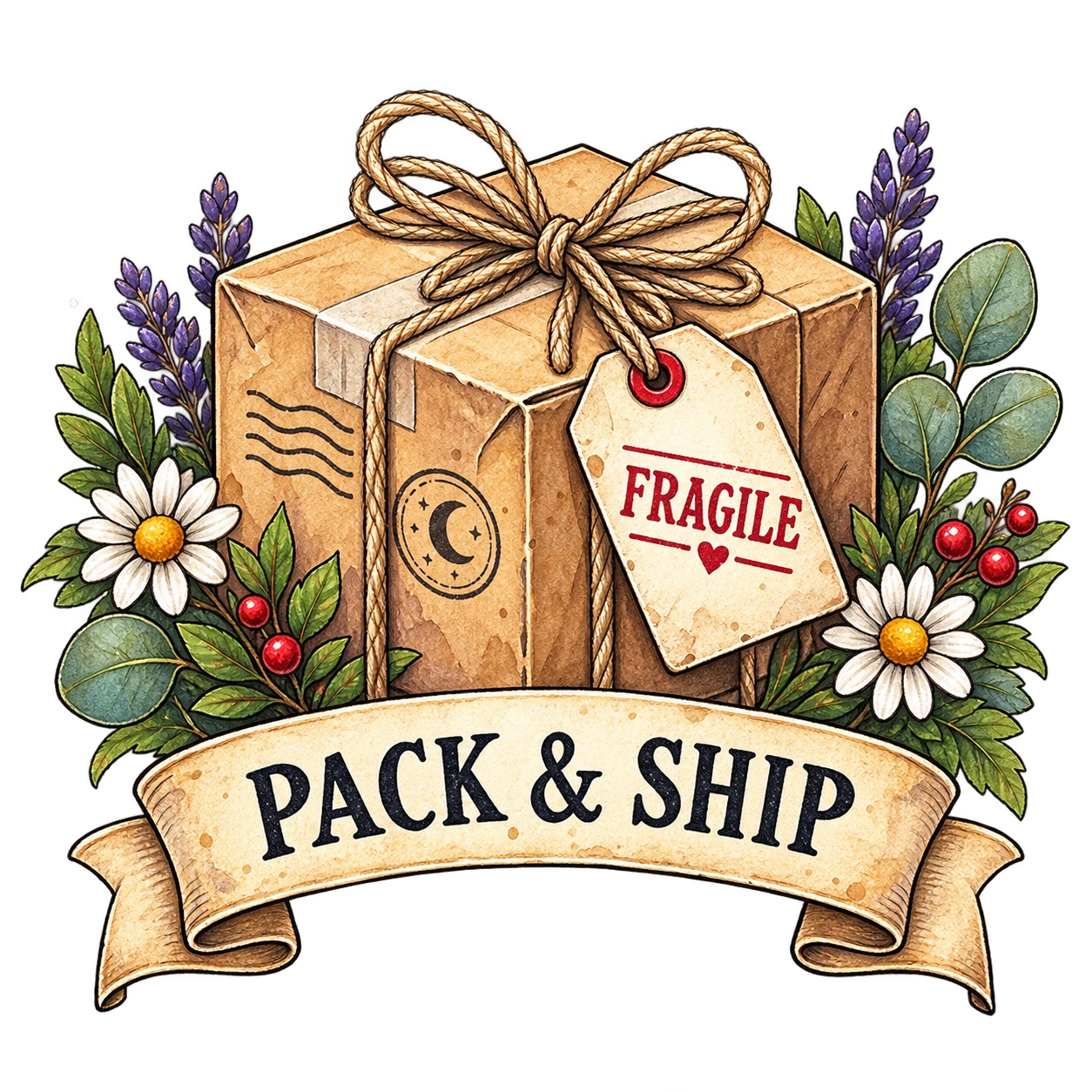 Packed and shipped with care illustration