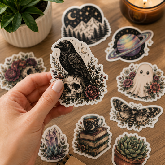 Custom die cut stickers with precision cut lines prepared by Occult Print Shop