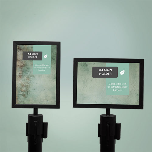 A4 sign holder for retractable barriers