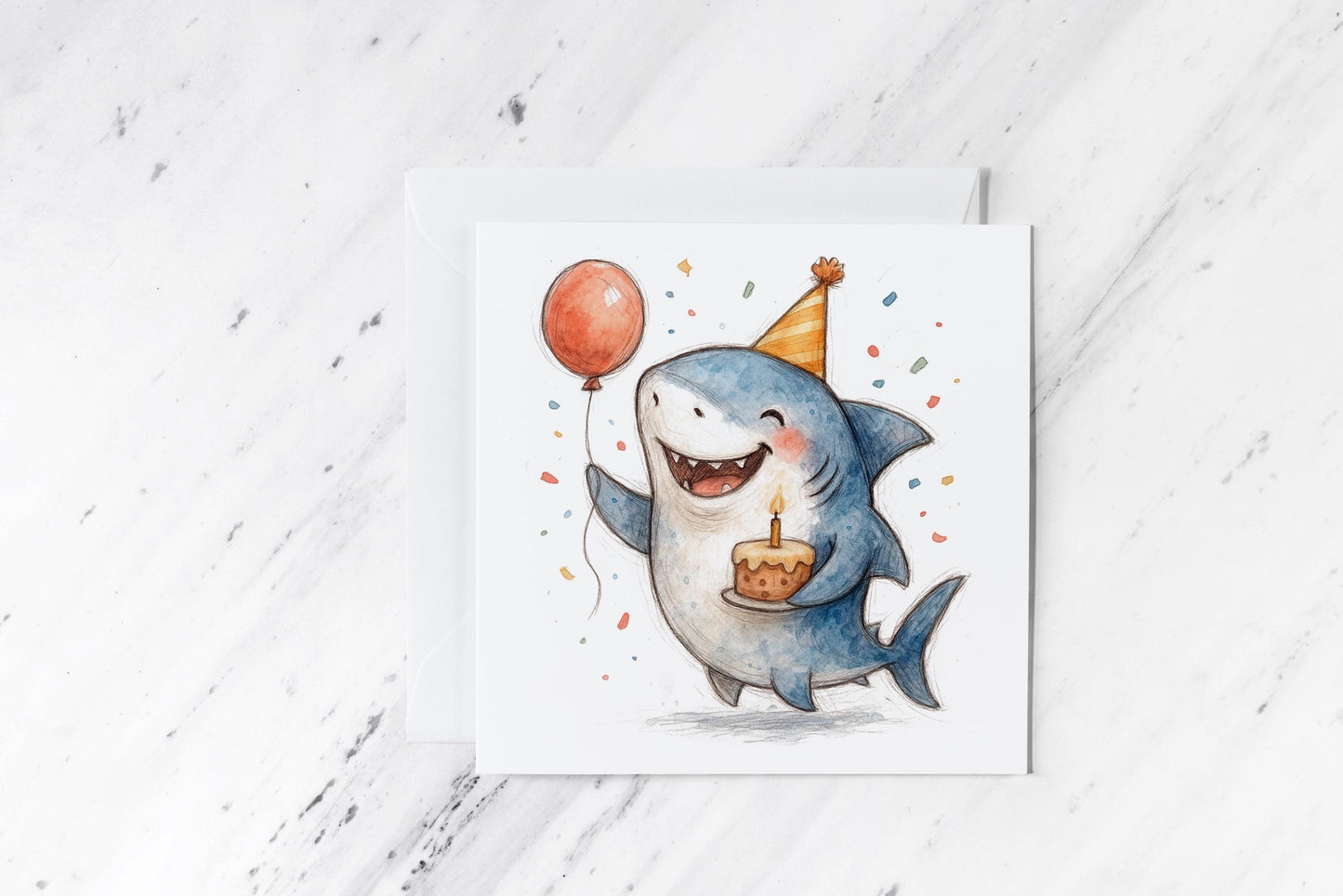 Cute Shark Birthday Card – Funny Watercolour Sea Animal Illustration – Jeff the Land Shark Greeting – Ocean Animal Party Stationery