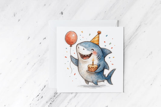 Cute Shark Birthday Card – Funny Watercolour Sea Animal Illustration – Jeff the Land Shark Greeting – Ocean Animal Party Stationery