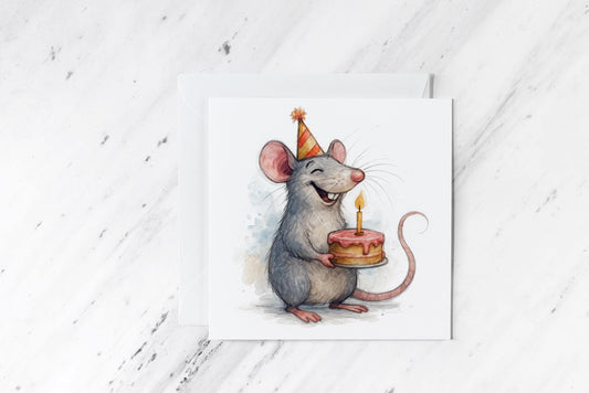 Birthday Remi Rat Card – Chef-Inspired Watercolour Rodent – Cute Foodie Greeting – Handmade Whimsical Animal Birthday Card