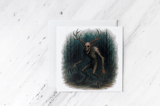Wendigo Greeting Card – Dark Forest Cryptid Watercolour Art – Horror Mythical Creature Illustration – Handmade Gothic Stationery