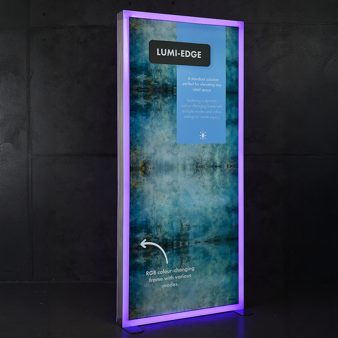 Replacement printed SEG fabric graphic fitted to a LUMI-EDGE lightbox