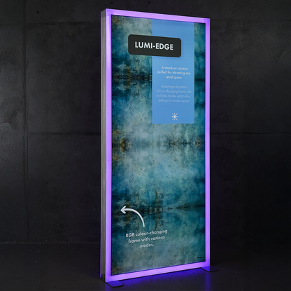 Replacement printed SEG fabric graphic fitted to a LUMI-EDGE lightbox