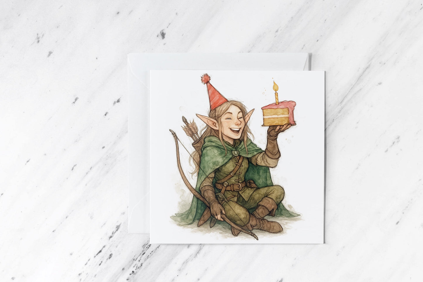 Elf Ranger Birthday Card – DND Female Archer Greeting – Fantasy Woodland Birthday – Dungeons and Dragons TTRPG Card – Nerdy Gift for Her