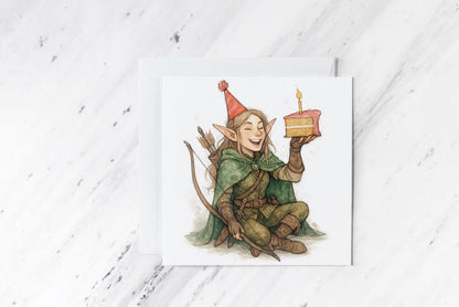 Elf Ranger Birthday Card – DND Female Archer Greeting – Fantasy Woodland Birthday – Dungeons and Dragons TTRPG Card – Nerdy Gift for Her