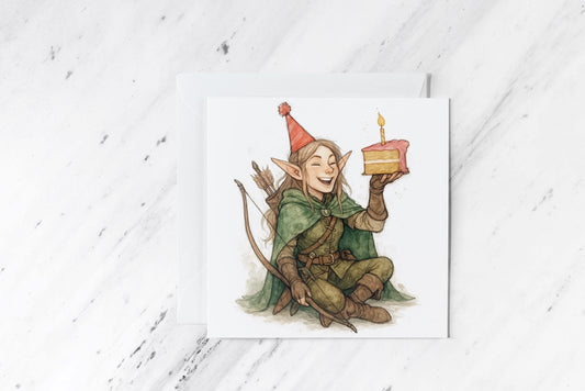 Elf Ranger Birthday Card – DND Female Archer Greeting – Fantasy Woodland Birthday – Dungeons and Dragons TTRPG Card – Nerdy Gift for Her