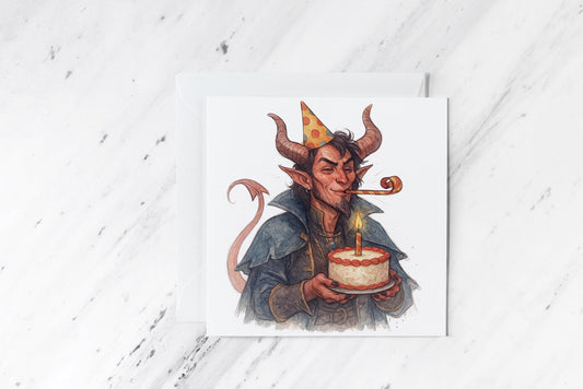 Tiefling Birthday Card – DND Greeting for Devilishly Charming Rogues – TTRPG Fantasy Card – Dungeons and Dragons Gift – Handmade Nerd Card