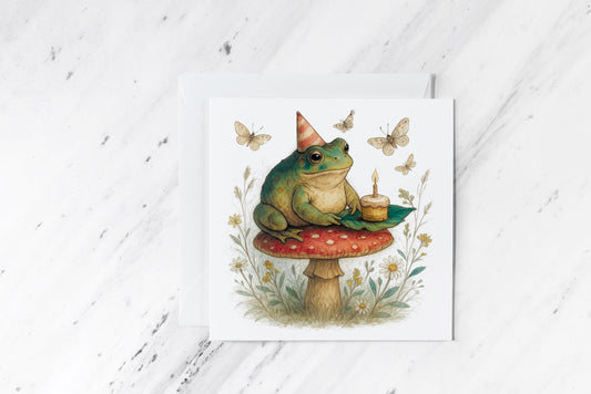 Whimsical Toad Birthday Card – Watercolour Mushroom – Cute Amphibian Nature Illustration –Animal Birthday Card – Eco-Friendly & Handcrafted