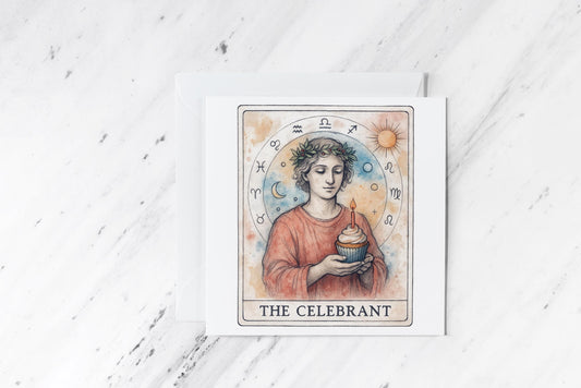 The Celebrant Birthday Card – Zodiac Astrology Art Print – Tarot Style Illustration – Occult Celestial Greeting – Mystical Handmade Card