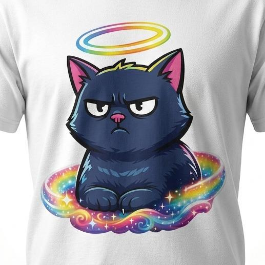 Rainbow Cat Graphic T-Shirt - Artistic Celestial Feline Design