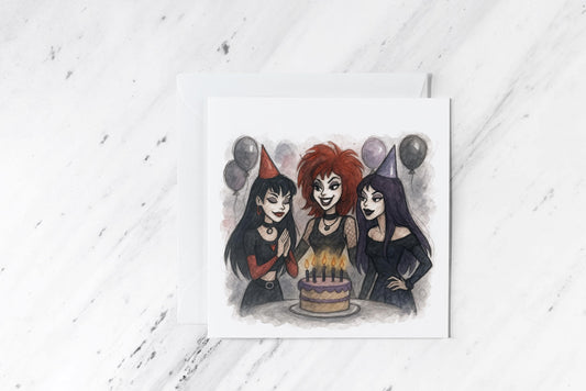 Hex Girls Birthday Card – Gothic Cartoon Band-Inspired Art – Witchy Party Greeting – Scooby-Doo Girl Card – Handmade Alternative Birthday