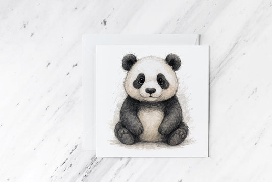 Cute Panda Bear Card – Watercolour Baby Animal Illustration – Woodland Nursery Art – Adorable Handmade Greeting – Blank Animal Card