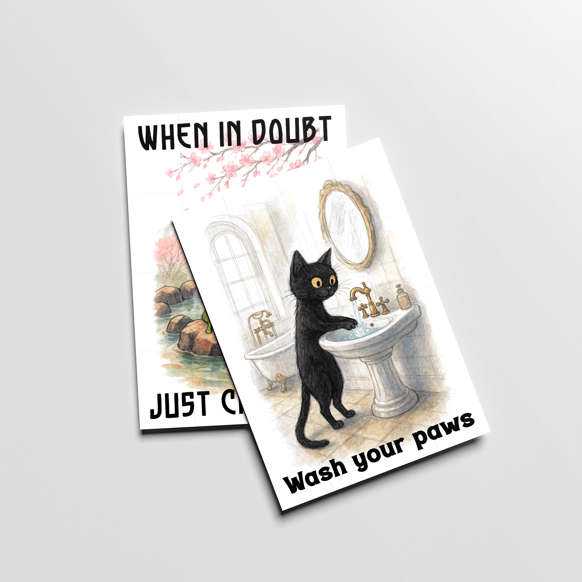 CUSTOM PRINTED ART PRINT POSTERS AND WALL DECOR PERFECT FOR YOUR HOME OR OFFICE. CAT WASHING HANDS, FROG RELAXING. CUSTOM PRINTED AT OCCULT PRINT SHOP, CHEAP AND HIGH QUALITY. FREE