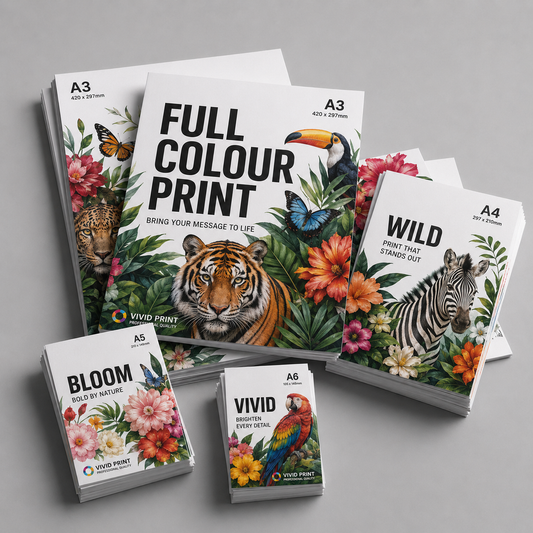 Custom leaflet printed on 170 gsm silk stock from customer artwork, finished product example.