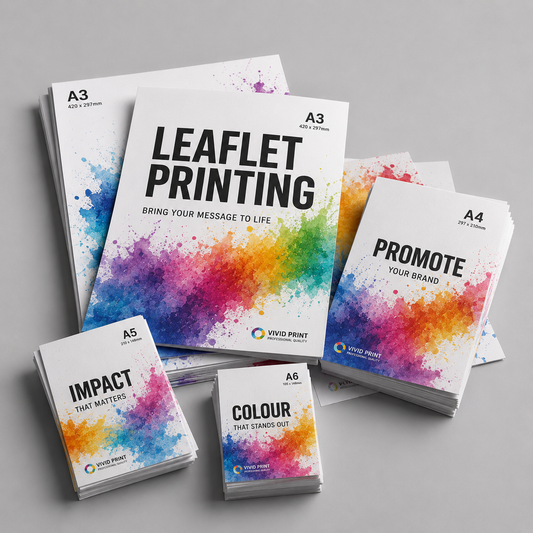 Custom leaflet printed on 170 gsm silk stock from customer artwork, alternative finished example.