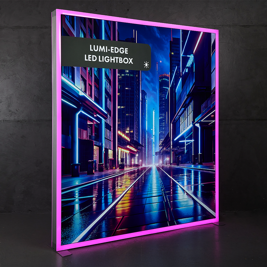 Custom LUMI-EDGE RGB SEG lightbox with illuminated colour-changing frame
