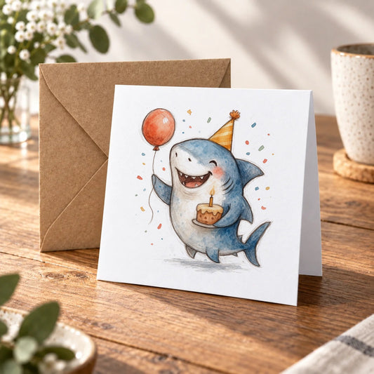 Shark Greeting Card – Warm Wood