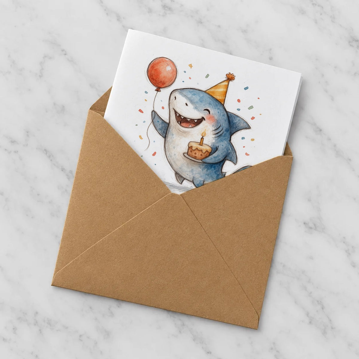 Shark Greeting Card – Half in Envelope
