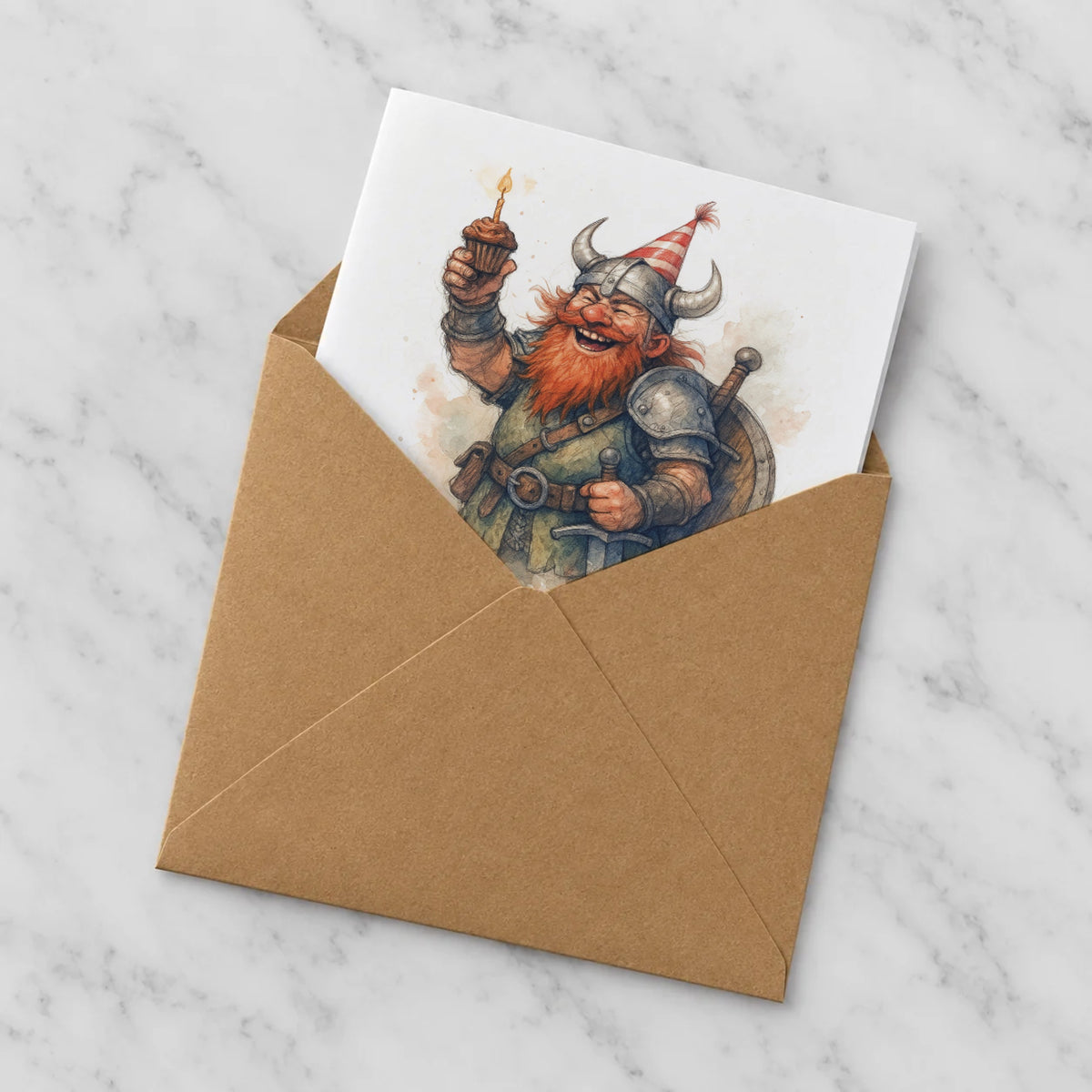 Dwarf Warrior Greeting Card – Half in Envelope