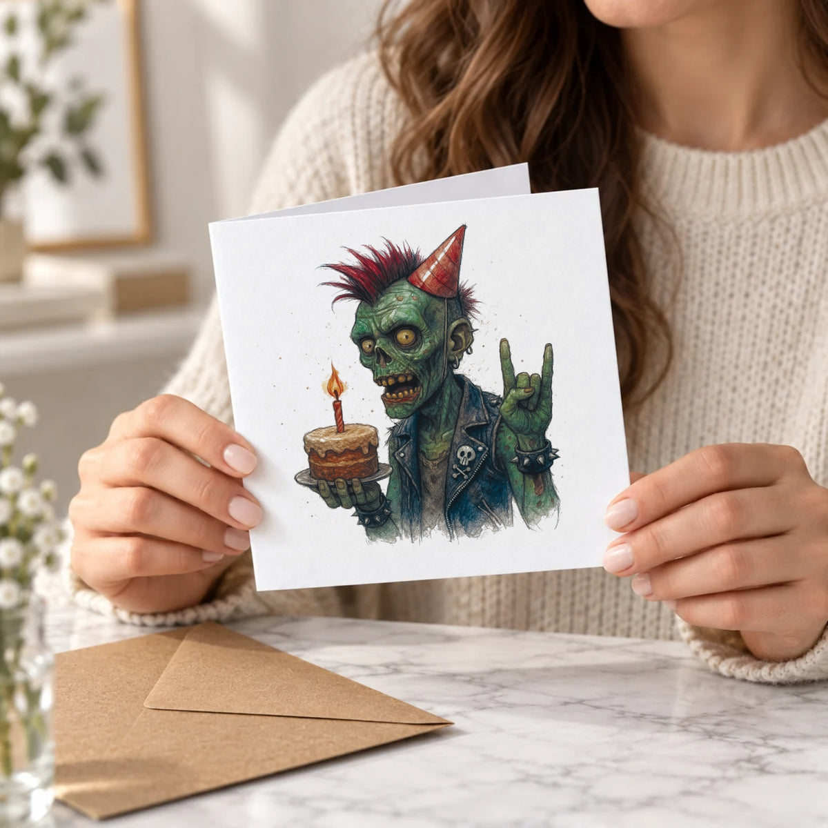 Zombie Punk Greeting Card – Held Card