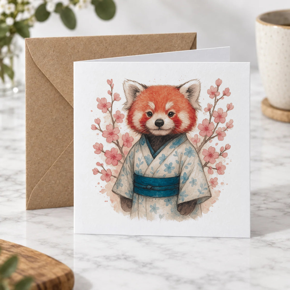 Red Panda Kimono Greeting Card – Hero