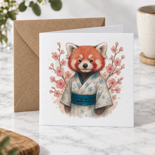 Red Panda Kimono Greeting Card – Hero